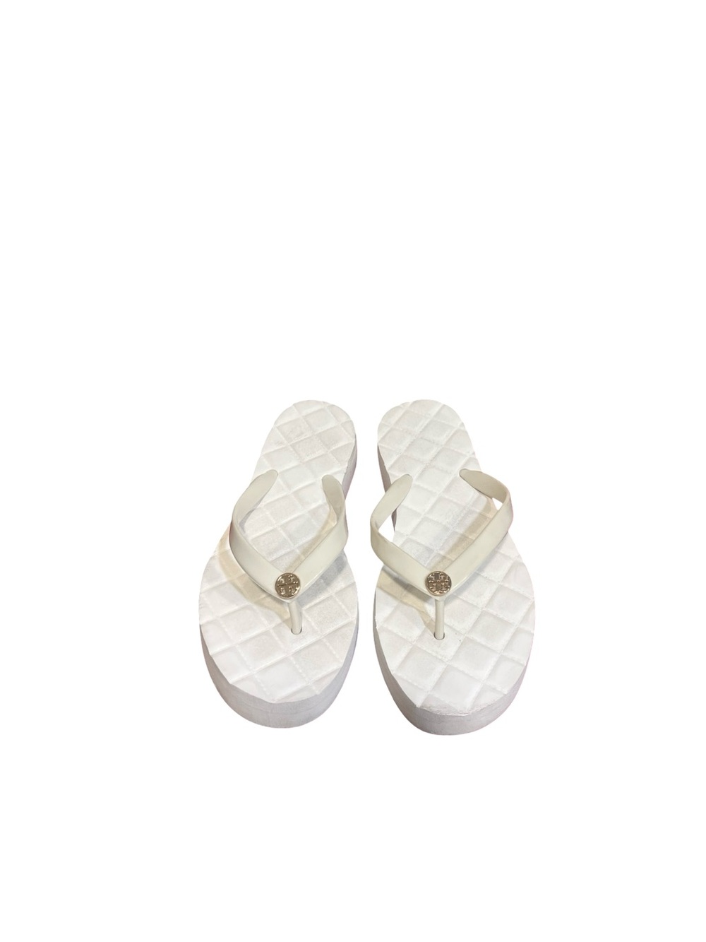 Tory Burch Willa Ivory Quilted Platform Thong Sandals with Gold Logo 8